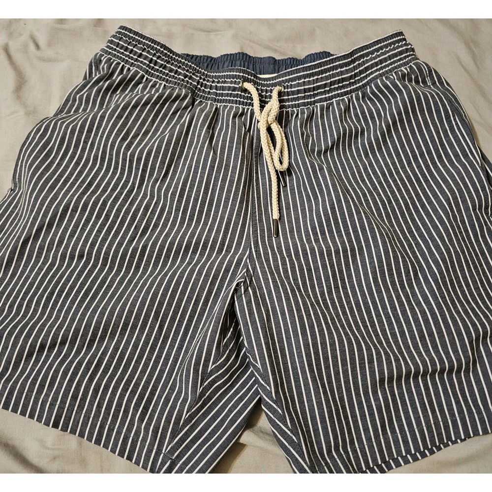 Fair Harbor Mens Dark Denim Striped Bayberry Recycled Poly Swim Trunks L